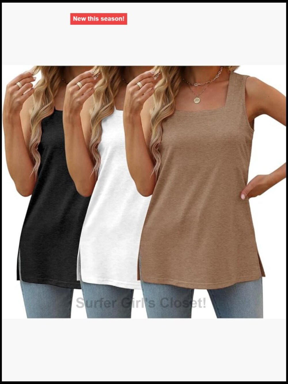 3 Pack Plus Size Square Neck Tank Tops Sleeveless Blouse
